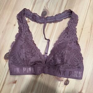 VS PINK Triangle Lace Bralette Mauve Purple Large Wireless